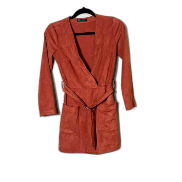 Trafaluc by ZARA Burnt Orange Shorts Romper XS Suede Like Fall Belted - Picture 1 of 11